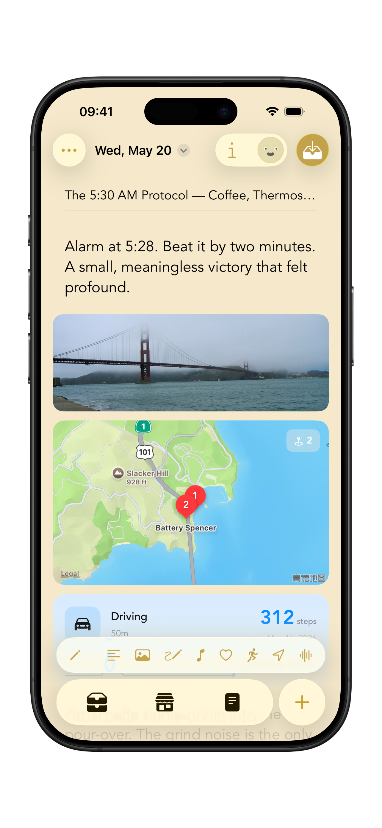 Location and activity tracking screen